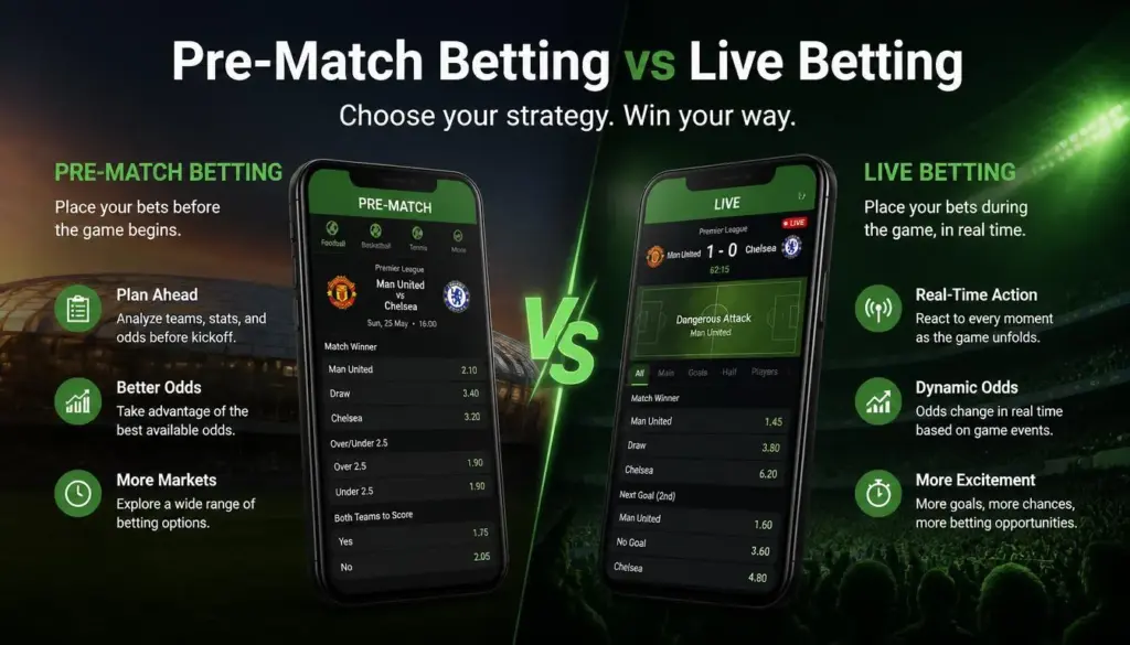 Sports betting prematch live betting illustration